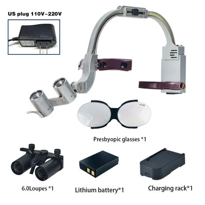 XND Dental Binocular Surgical Loupes with LED Headlight – 2.5X/3.5X/5X/6X Magnification